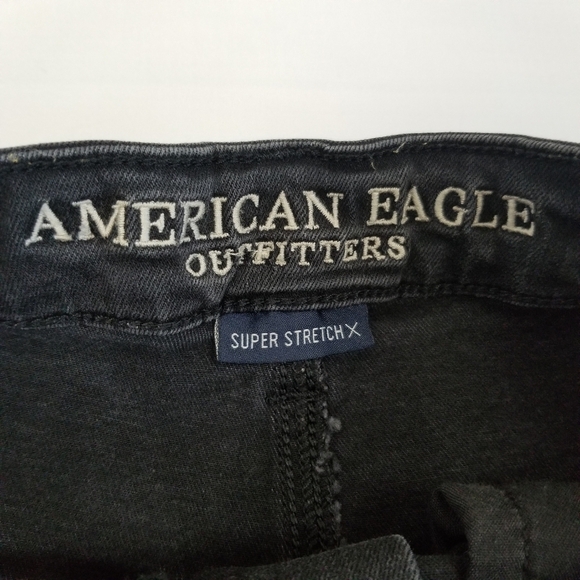 American Eagle Super Hi Rise Shortie Denim Shorts Black Destructed 6 - Picture 2 of 5